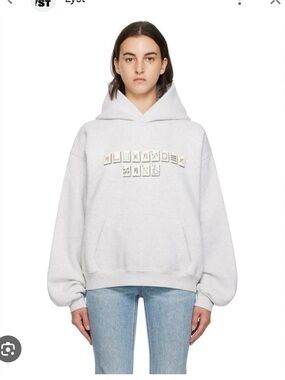 Alexander Wang Women's Hooded Sweatshirt With Mahjong Puff Logo in Light Heather